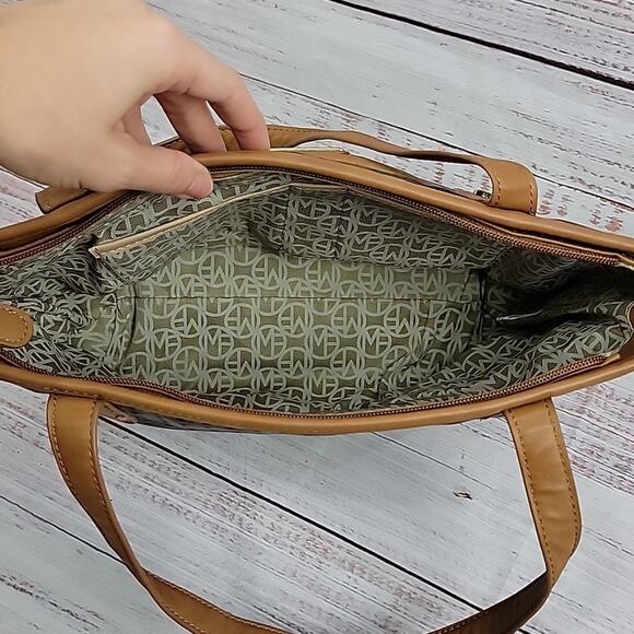 Marc Fisher Black Tan Perforated Vegan Leather Double Handle Handbag Purse - Picture 12 of 16